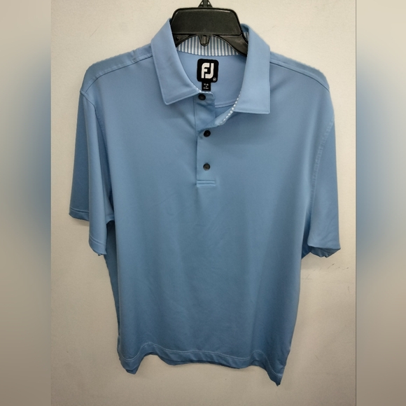 FootJoy (Size M) Men's Sky Blue SS Stretch Blend Button Front Collar Polo Shirt - Picture 2 of 9